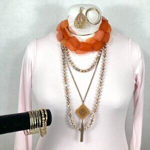 Gold and Melon Jewelry Set Stone Bead Necklace Acrylic Statement Necklace + More